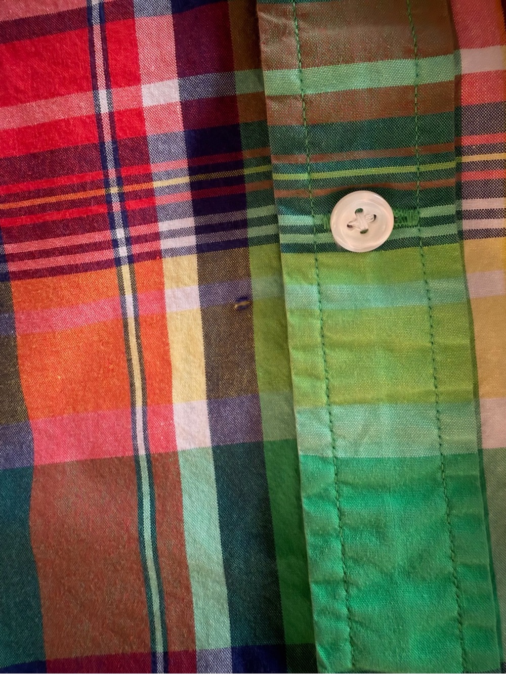 Ralph Lauren Sport Womens Plaid Button Down Shirt Size 14 Green Madras Cotton - Picture 8 of 8